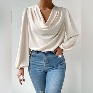 Elegant Beige Blouse Cowl neck Blouse